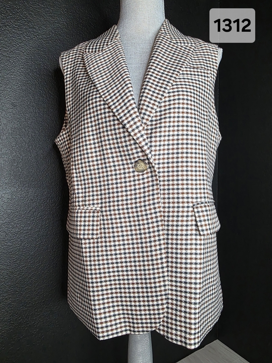 Mina Self Jackets & Blazers - NWOT Mina Self Y2K Blazer Vest in Brown and Cream sz Large